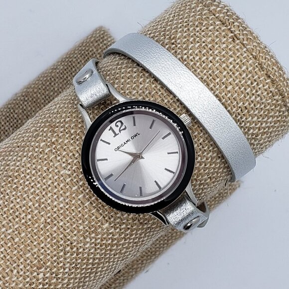 Origami Owl * Silver Leather Wrap Bracelet Watch - Picture 1 of 10